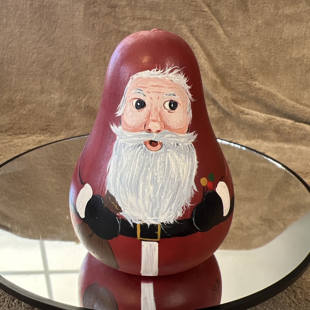 Hand Painted Santa Turned Wood‎ 1989 Vintage 3.5" Shelf Sitter Signed